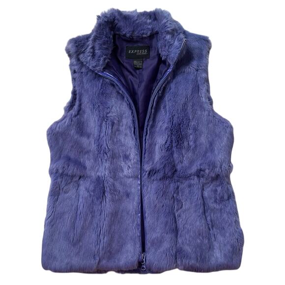 Vintage Express Rabbit Fur Vest Womens S Purple Zip Front Retro 90s Y2K - Picture 1 of 10